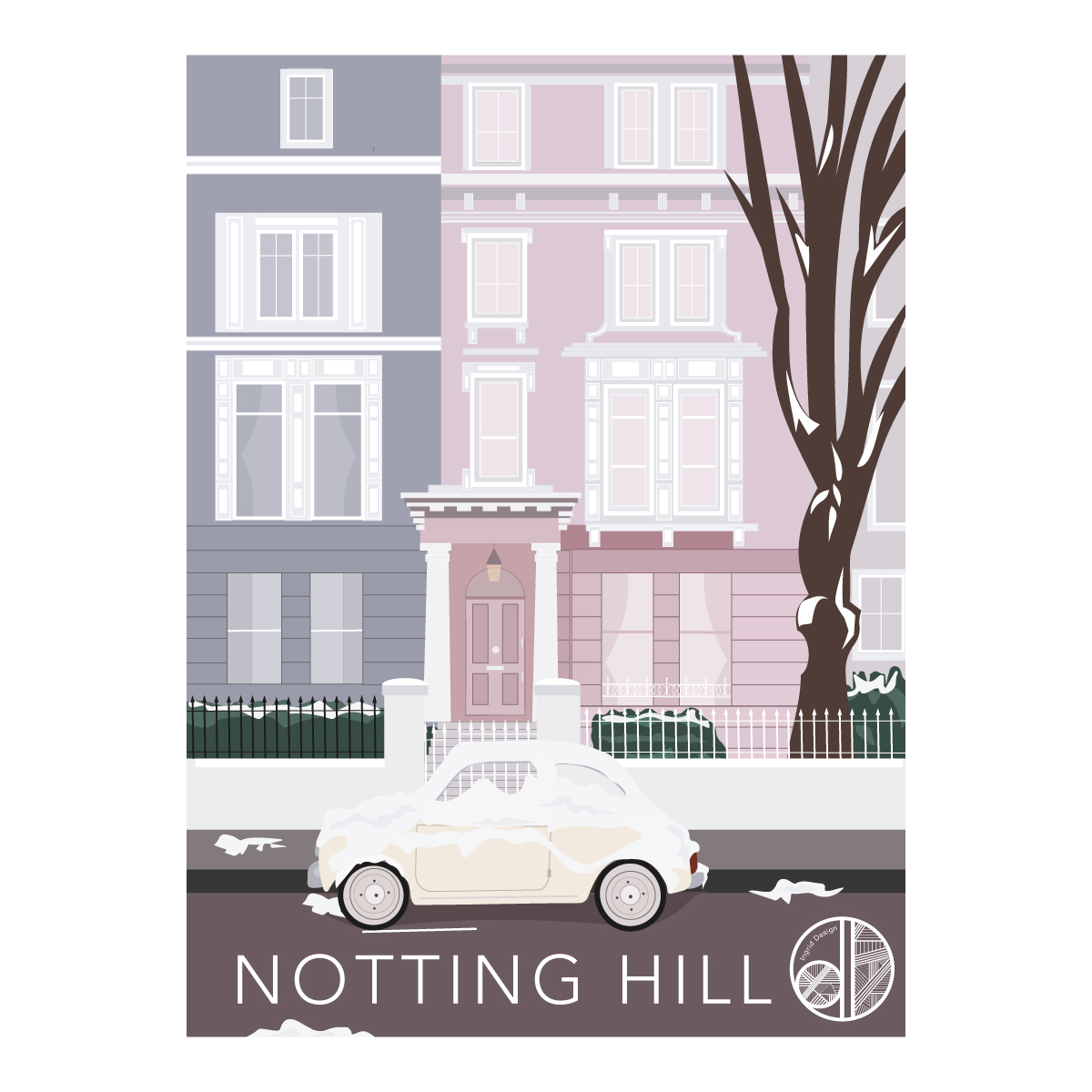 Affiche façade Notting Hill sketch offrir idée cadeau souvenir ville