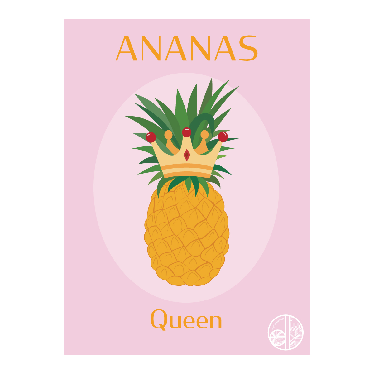 Fruit ananas queen couronne jaune poster coloré