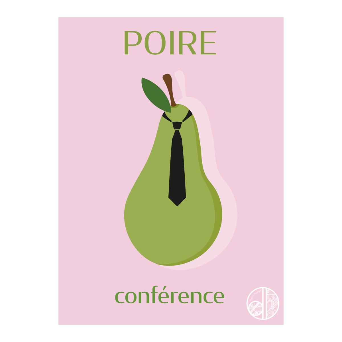 Fruit poire conférence verte cravate illustration colorée