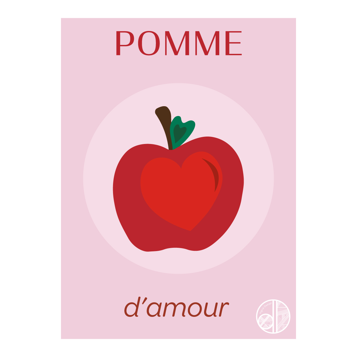 Fruit pomme d'amour rouge coeur affiche couleur