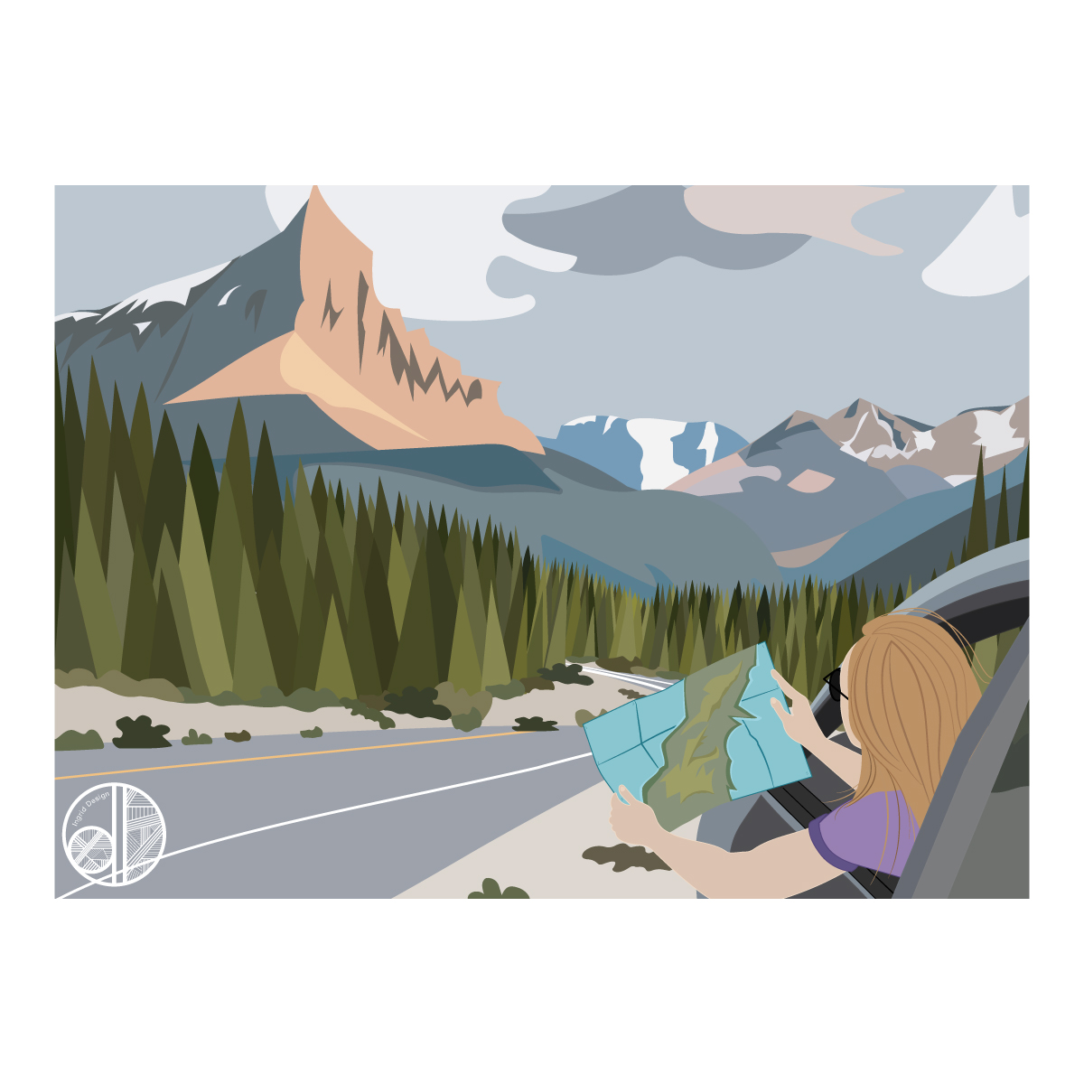 SEO illustration digitale web montagne road trip