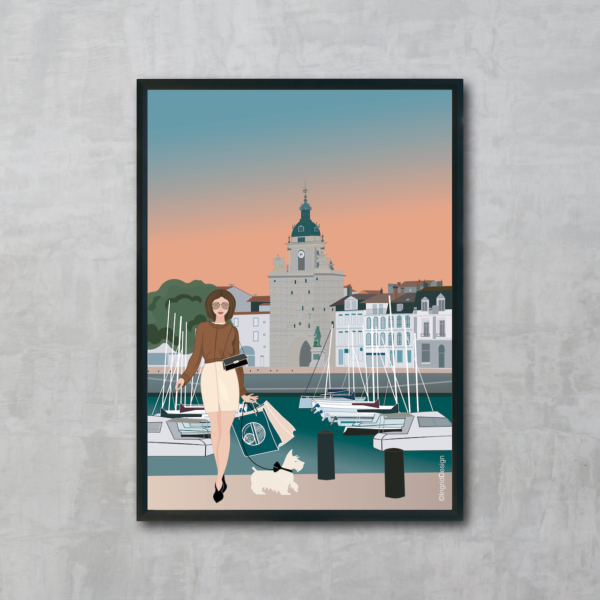 Affiche A3 shopping grosse horloge La Rochelle