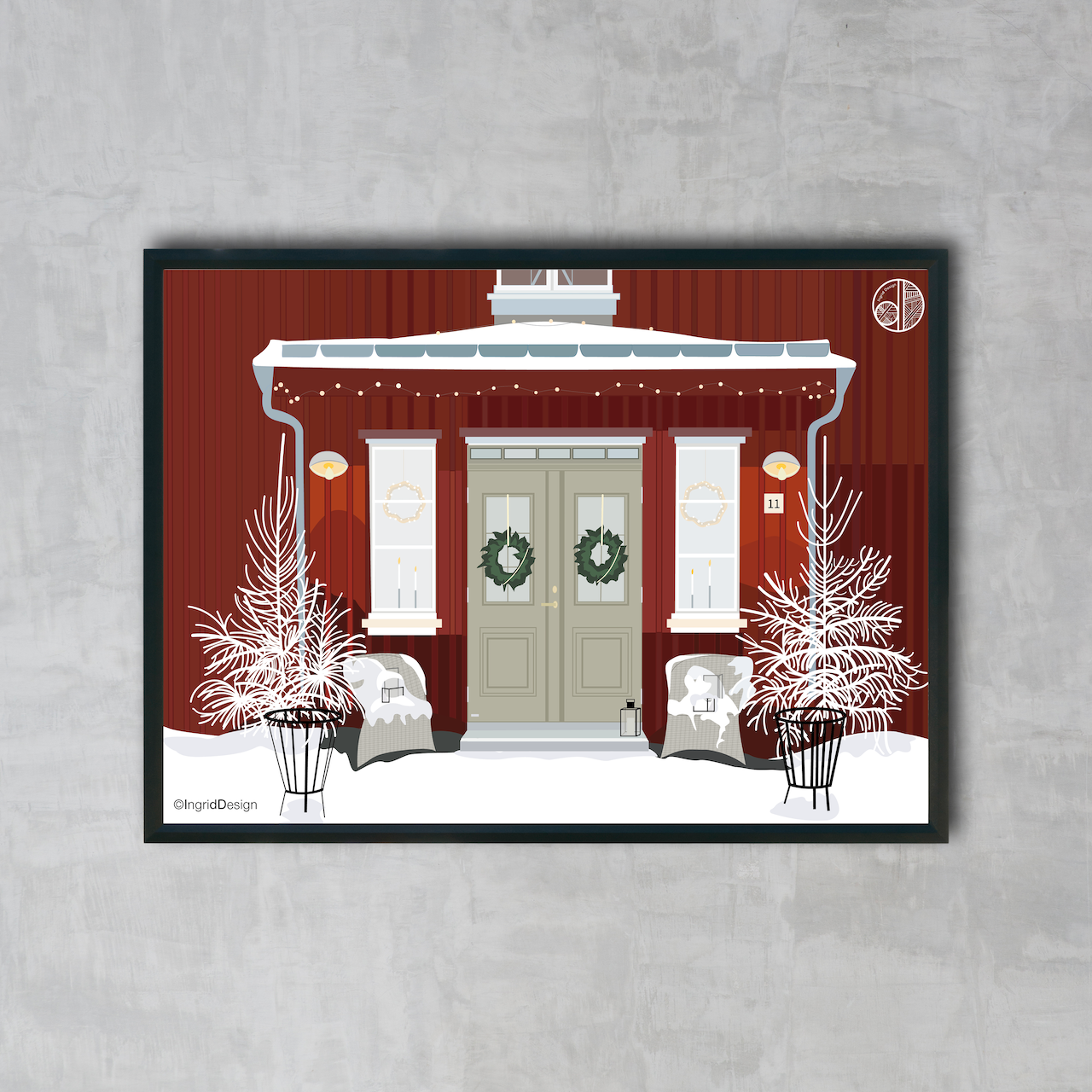 Affiche A3 maison scandinave de Noël