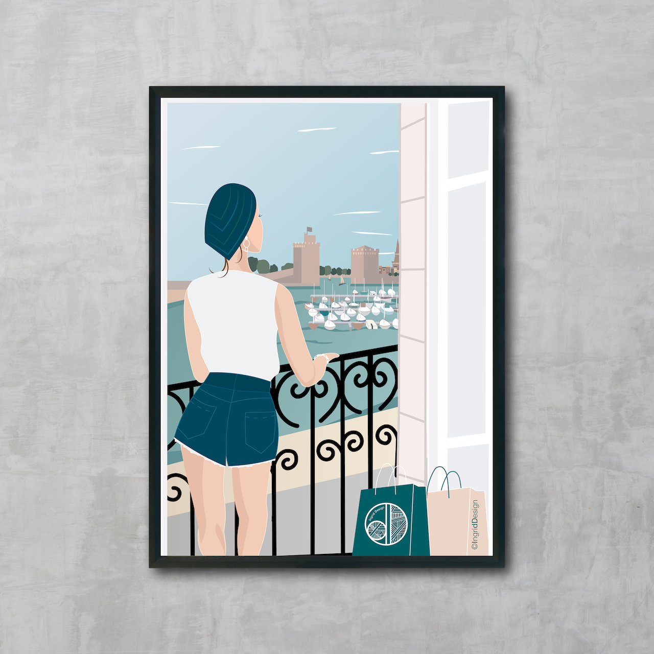 Affiche 30x40cm shopping fenêtre Port de La Rochelle