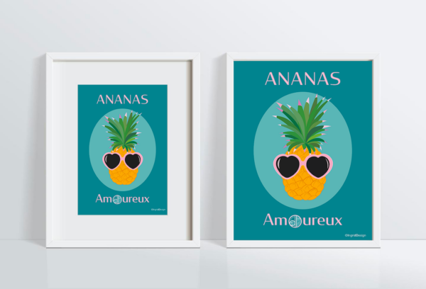 Cadres blanc 30x40 et 40x50 cm ananas amoureux